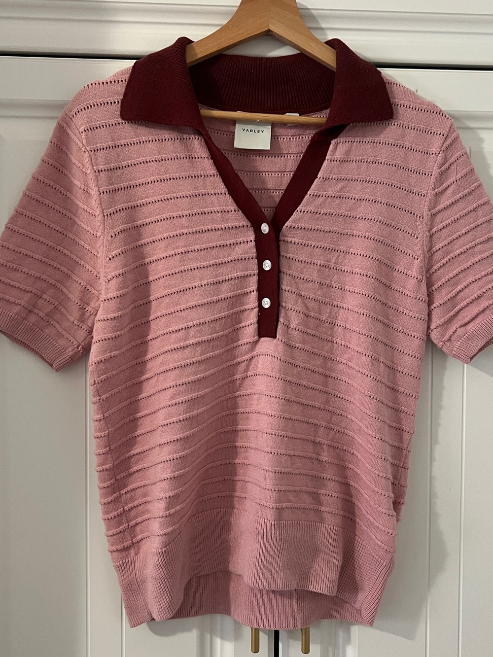 VARLEY Wren Knit Polo Sweater Pink & Burgundy Size M